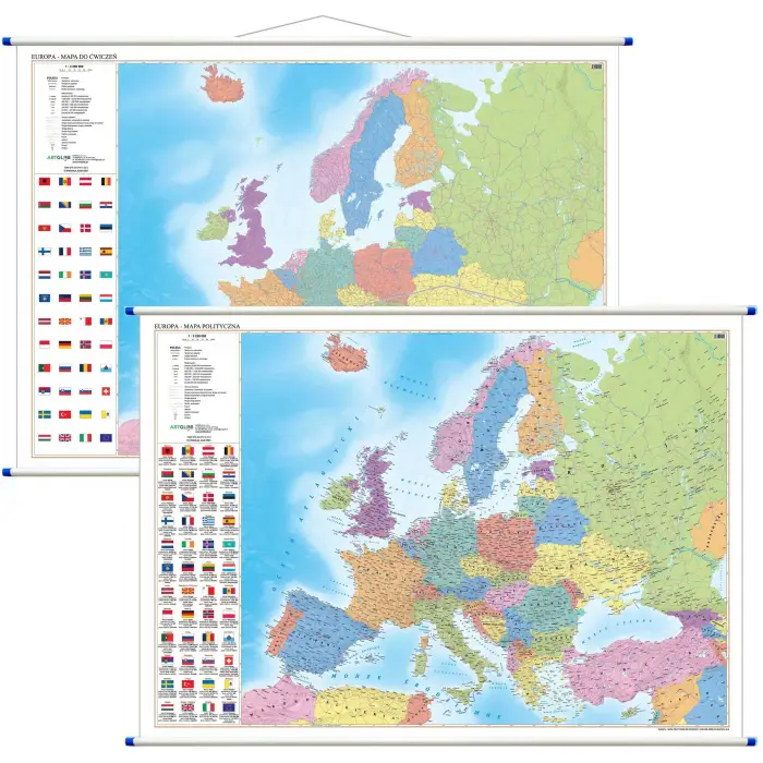 Europa polityczna - dwustronna mapa ścienna do ćwiczeń, 1:3 250 000