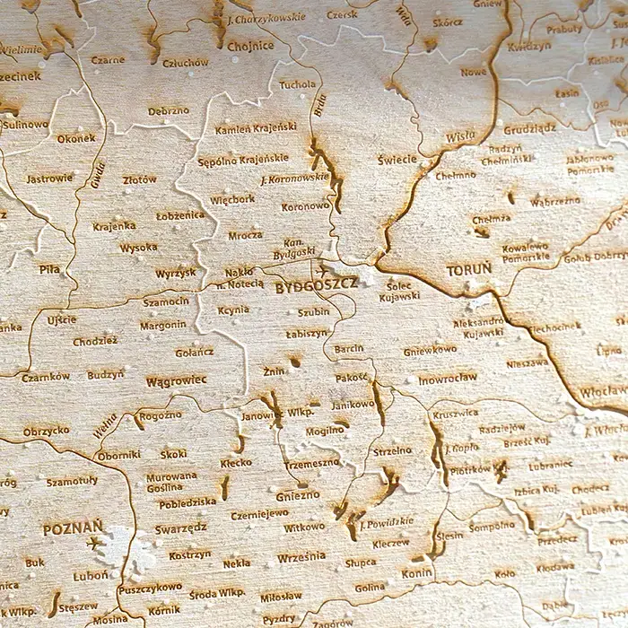 Polska mapa grawerowany obraz w drewnie