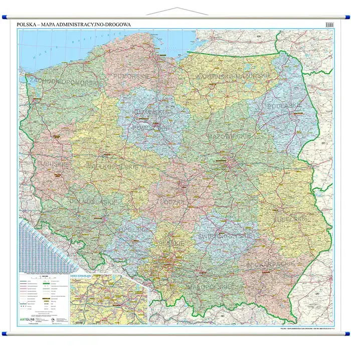 Polska mapa ścienna administracyjno-drogowa 1:350 000
