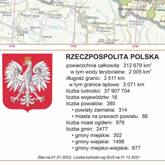 Polska - mapa ścienna dwustronna fizyczno-administracyjna, 1:500 000