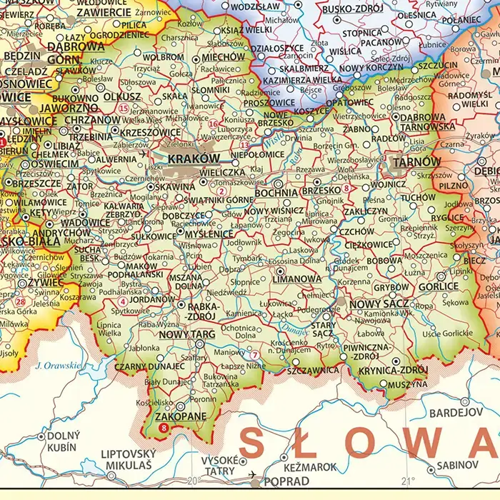 Polska - mapa ścienna dwustronna fizyczno-administracyjna, 1:1 000 000