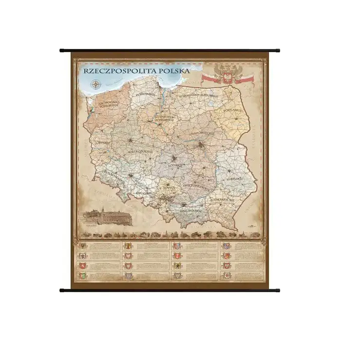 Rzeczpospolita Polska mapa ścienna stylizowana sepia 100x120 cm