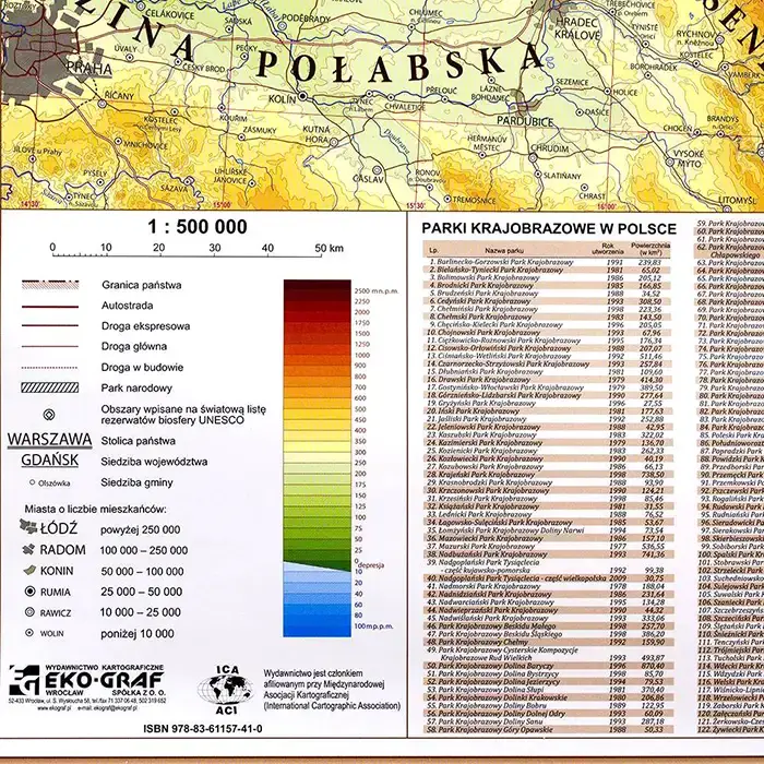 Polska fizyczna, dwustronna mapa ścienna do ćwiczeń, 1:500 000