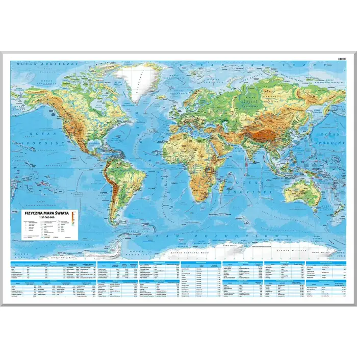 Świat fizyczny - mapa ścienna, 1:30 000 000