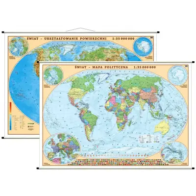 Świat - mapa ścienna polityczno-fizyczna, dwustronna, 1:35 000 000