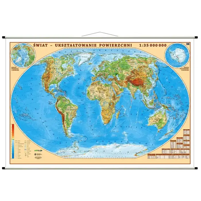 Świat - mapa ścienna polityczno-fizyczna, dwustronna, 1:35 000 000Świat - mapa ścienna polityczno-fizyczna, dwustronna, 1:35 000 000
