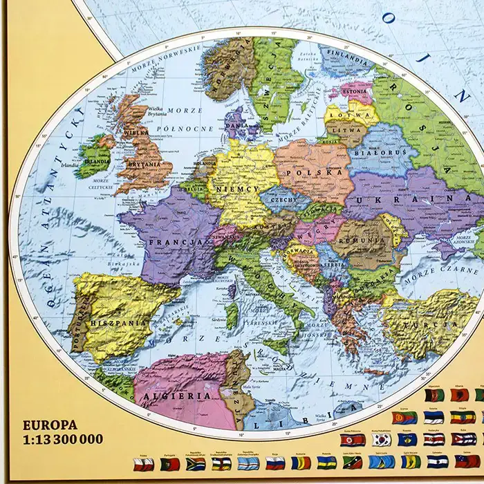 Świat - mapa ścienna polityczno-fizyczna dwustronna, 1:25 000 000