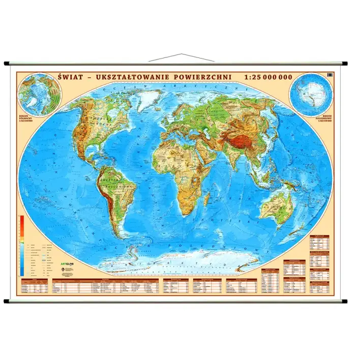 Świat - mapa ścienna polityczno-fizyczna dwustronna, 1:25 000 000