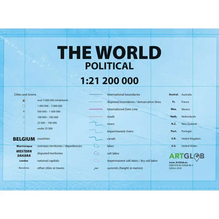 Świat - mapa ścienna polityczna wersja angielska, 1:21 200 000