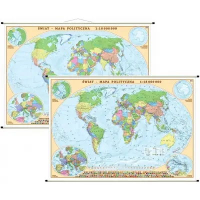 Świat polityczny, dwustronna mapa ścienna do ćwiczeń 1:18 000 000