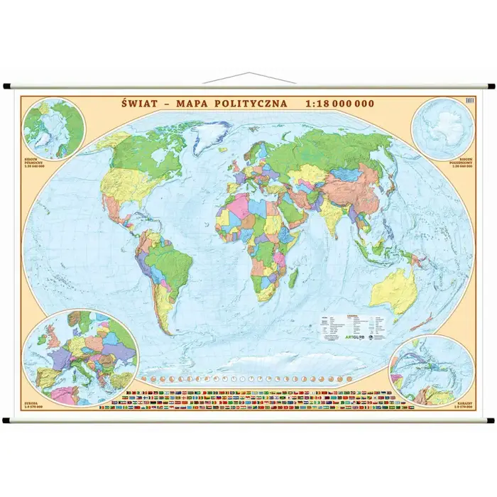 Świat polityczny, dwustronna mapa ścienna do ćwiczeń 1:18 000 000
