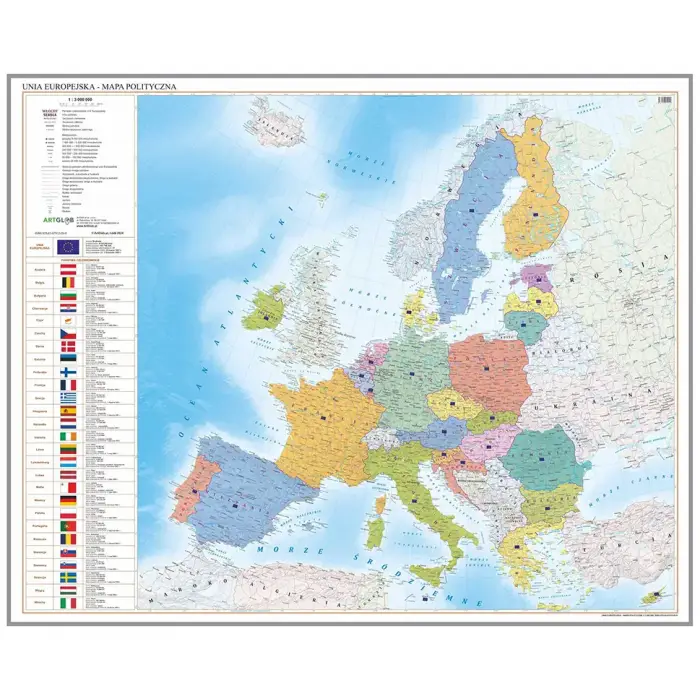 Unia Europejska - mapa ścienna polityczna, 1:3 000 000