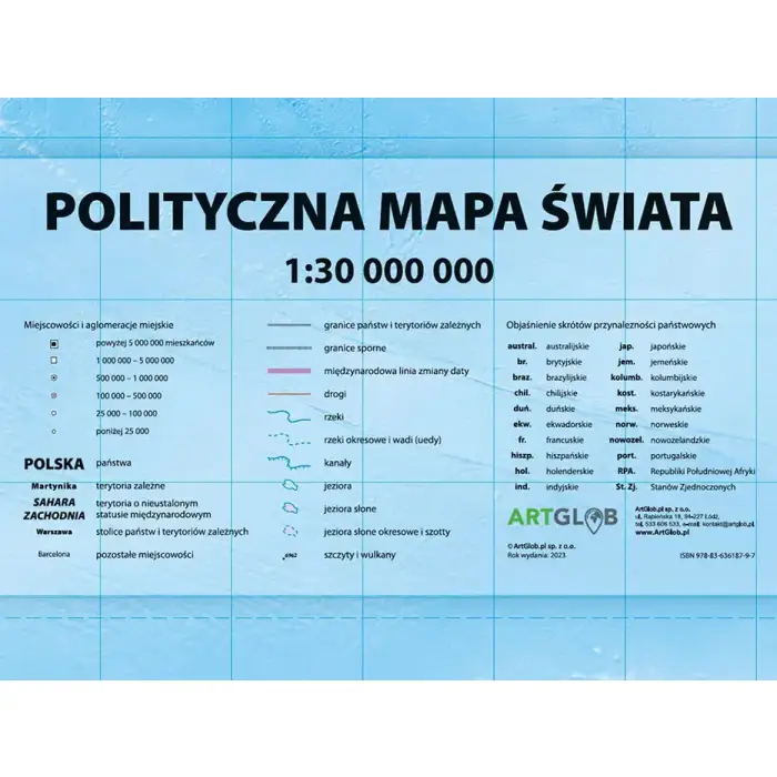 Świat polityczny, mapa ścienna 1:30 000 000, ArtGlobŚwiat polityczny, mapa ścienna 1:30 000 000, ArtGlob
