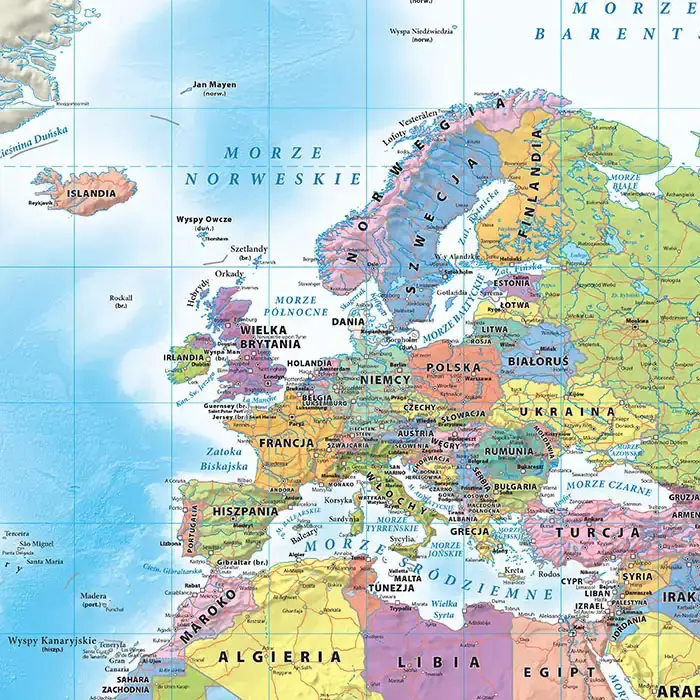 Świat polityczny, mapa ścienna 1:30 000 000, ArtGlob