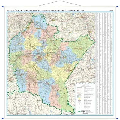 Województwo podkarpackie - mapa ścienna administracyjno-drogowa, 1:200 000